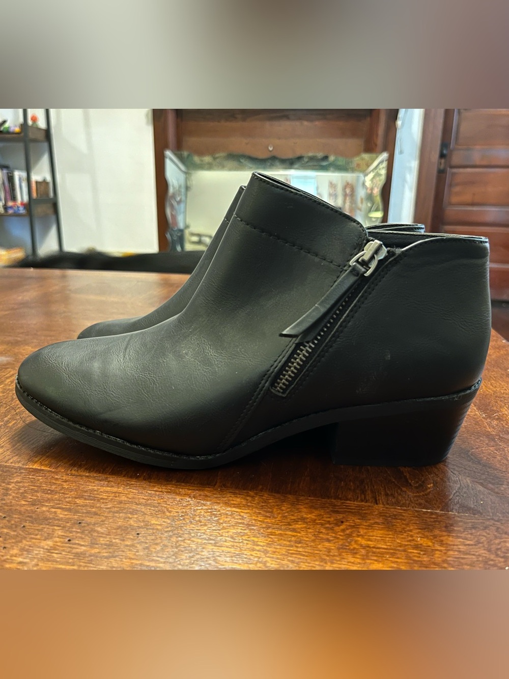 Time and Tru Black Ankle Booties with Side Zip